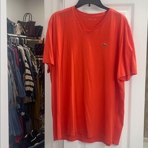 Lacoste Men's Bright Salmon V-Neck Tee